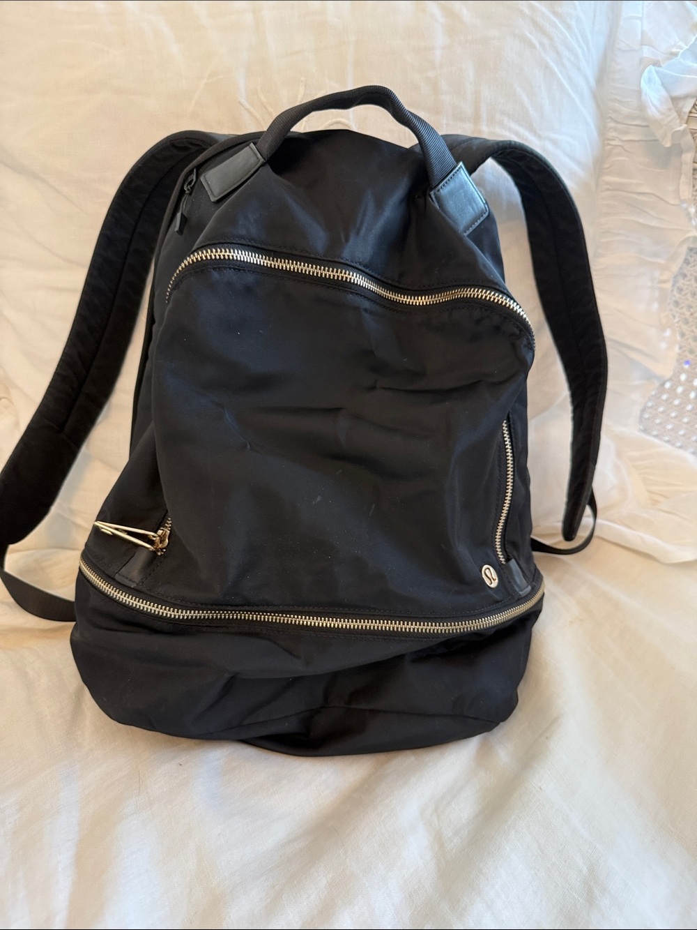 Lululemon Black Backpack with Gold Zippers